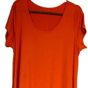 Womens Reddish Orange Trapeze Dress 1X Round Neck House Lounge YMI Pullon Casual